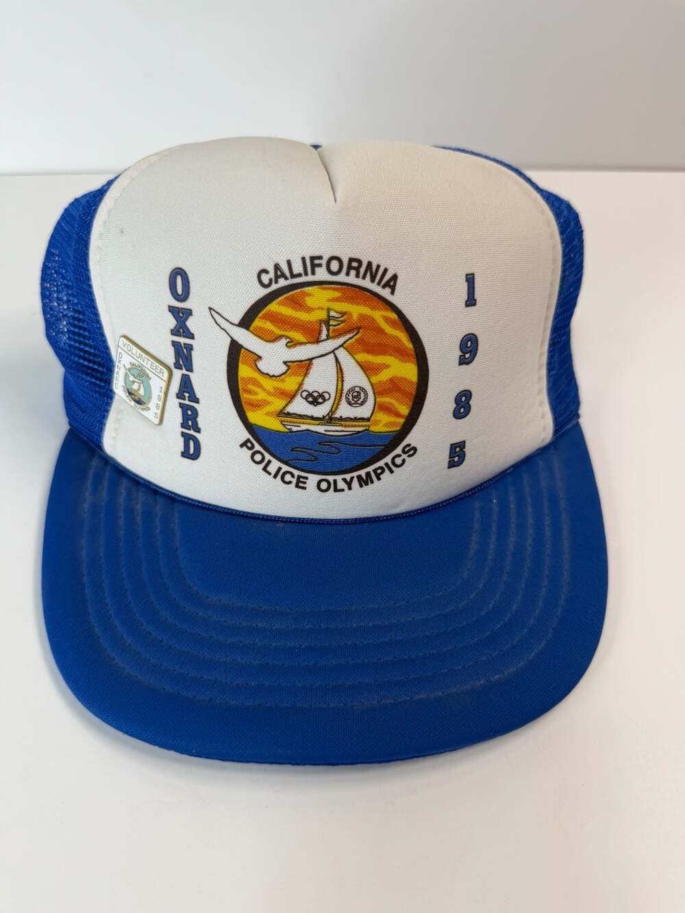 Vintage 1985 Oxnard California Police Olympics Trucker Hat Snapback with Pin